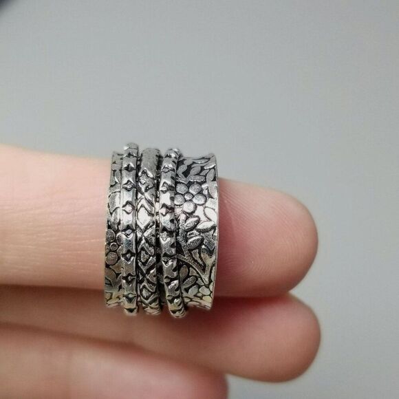 Vintage Wide Spinner Ring, Silver Tone Stacking Band, size 6.5 Fidget - Picture 1 of 9